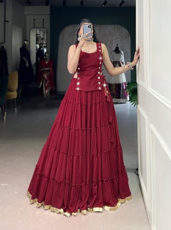 5 Layers Fully Flaired Red Navratri Lehenga Set