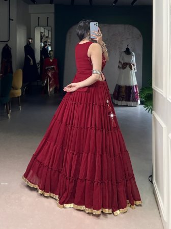 5 Layers Fully Flaired Red Navratri Lehenga Set