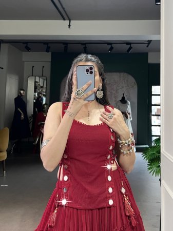 5 Layers Fully Flaired Red Navratri Lehenga Set