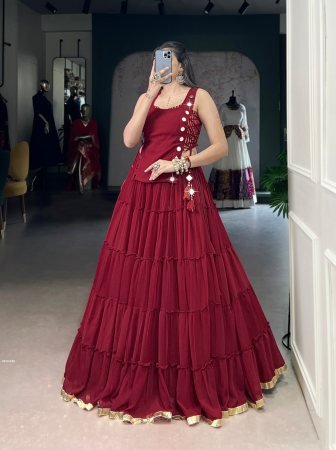 5 Layers Fully Flaired Red Navratri Lehenga Set