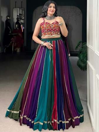 8 Meter Flair Gamthi Work Multi Colour Lehenga With Blouse