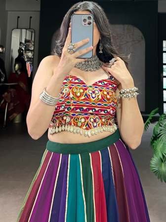 8 Meter Flair Gamthi Work Multi Colour Lehenga With Blouse