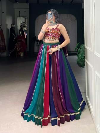 8 Meter Flair Gamthi Work Multi Colour Lehenga With Blouse
