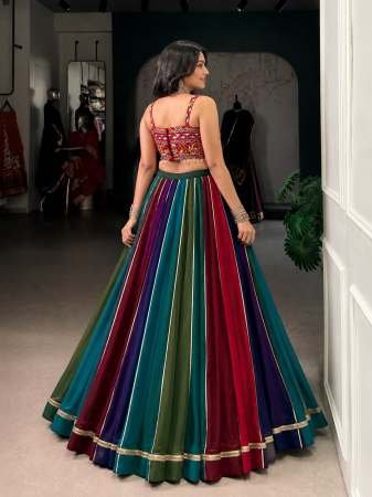 8 Meter Flair Gamthi Work Multi Colour Lehenga With Blouse