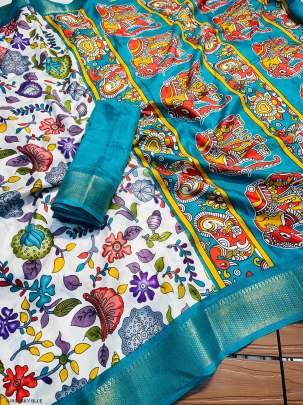 9 Inch Gold Zari Pencil Jacquard Weaving Sky Blue Dola Silk Saree