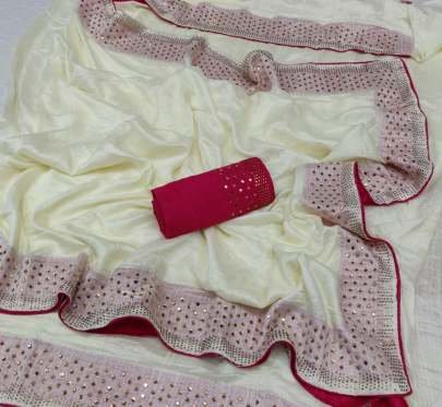 Fab Funda Cream n Pink Border Color Kashmiri silk Sarees