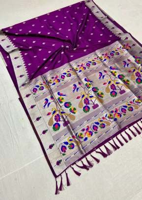 Nora Paithani Pink wine Silk saree