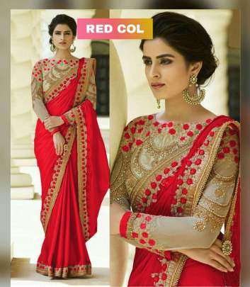 Red Color Rangoli Silk Sarees n Embroidery Work