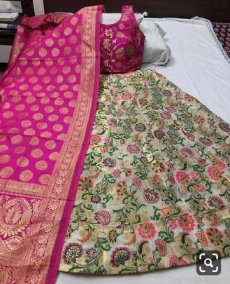 Semi Stitched  Banarasi brocade Lehenga With Padded  Blouse And Banarasi  Dupatta