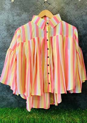 Shirley Heavy Georgette Stripes Print Ruffle Top