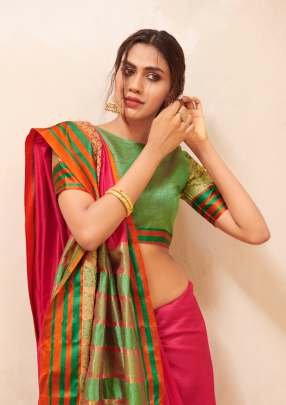 Orange Handloom Tulip Silk Saree From Fab Funda