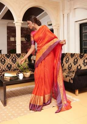 Orange Handloom Tulip Silk Saree From Fab Funda