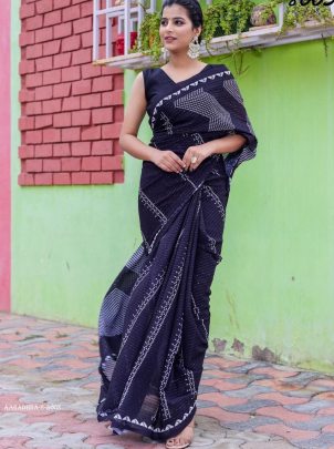 AARADHNA 8 Black Digital Print With Sequence Work Faux Georgette Saree