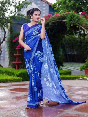AARADHNA 8 Blue Digital Print With Sequence Work Faux Georgette Saree