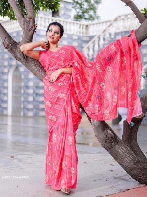 AARADHNA 8 Light Pink Digital Print With Sequence Work Faux Georgette Saree 