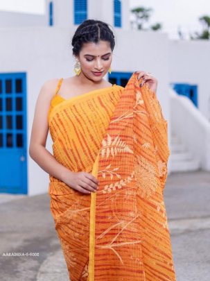 AARADHNA 8 Orange Digital Print With Sequence Work Faux Georgette Saree