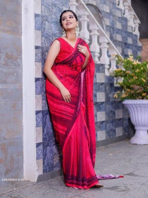 AARADHNA 8 Red Digital Print With Sequence Work Faux Georgette Saree