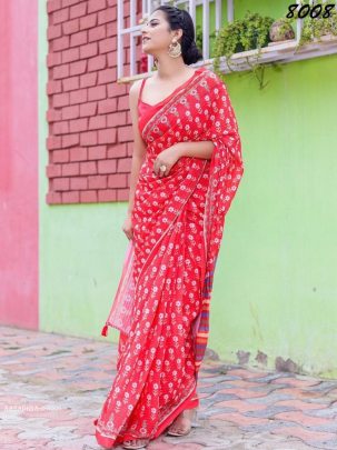 AARADHNA 8 Tomato Digital Print With Sequence Work Faux Georgette Saree