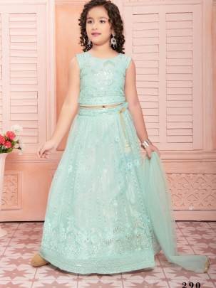 Aaradhna vol 44 Turquoise Color Net Embroidered Kids Lehenga 290