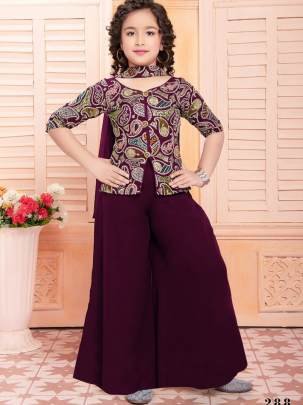 Aaradhna vol 44 Wine Color Georgette Embroidered Kids Lehenga 288