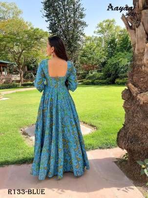 Aayaa Sky Blue Digital Printed Pure Cotton Anarkali Gown