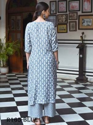 AAYAA Vol 7 Blue Digital Printed Pure Muslin Silk Kurtis Set