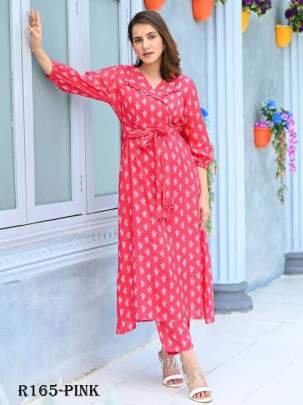 AAYAA Vol 7 Pink Digital Printed Pure Muslin Silk Kurtis Set