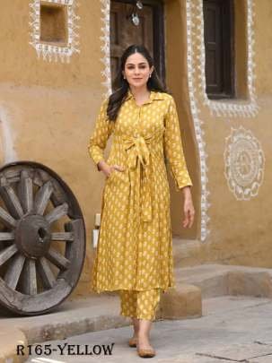 AAYAA Vol 7 Yellow Digital Printed Pure Muslin Silk Kurtis Set