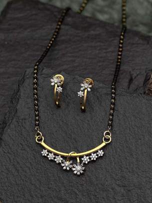 AD Flower Diamond Mangalsutra with Earring-2
