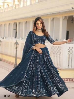 Adorable Navy Blue Sequins Georgette Sangeet Wear Lehenga Choli
