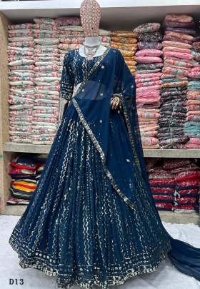Adorable Navy Blue Sequins Georgette Sangeet Wear Lehenga Choli