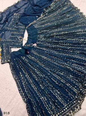 Adorable Navy Blue Sequins Georgette Sangeet Wear Lehenga Choli