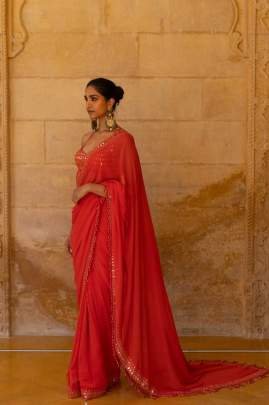 Alia Bhatt   Wear Stunning Cherry Red Bollywood Saree
