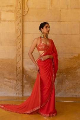 Alia Bhatt   Wear Stunning Cherry Red Bollywood Saree