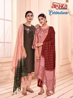 Alishka Fashion Present Celebration Silk Hand Work Kurtis Set