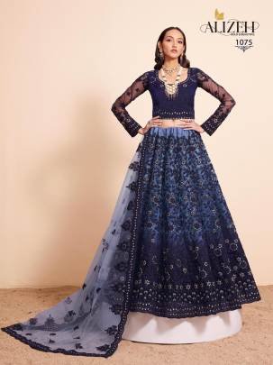 Alizeh Bridal Heritage Vol 4 Hit Designs 1075 Blue Net Lehenga 