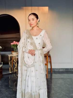 Amazing Fully Stitched Heavy Embroidery Work Pure Chinon Silk Ethnic Gown