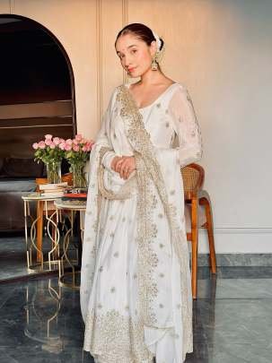 Amazing Fully Stitched Heavy Embroidery Work Pure Chinon Silk Ethnic Gown