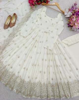 Amazing Fully Stitched Heavy Embroidery Work Pure Chinon Silk Ethnic Gown