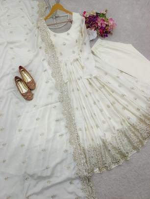 Amazing Fully Stitched Heavy Embroidery Work Pure Chinon Silk Ethnic Gown