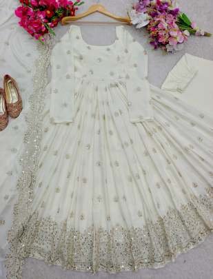 Amazing Fully Stitched Heavy Embroidery Work Pure Chinon Silk Ethnic Gown