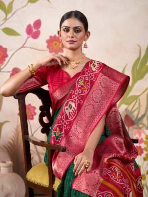 Amazing Green Weaving Work Patola Print Tussar Check Saree