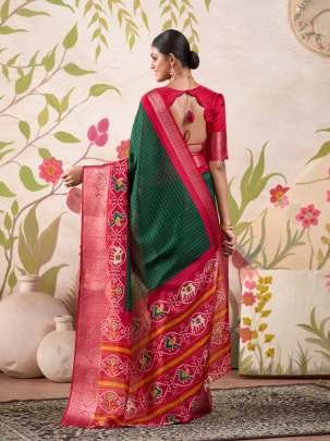 Amazing Green Weaving Work Patola Print Tussar Check Saree