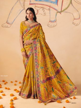 Anaara 8200 Series Yellow Dola Silk Saree By Tathasu