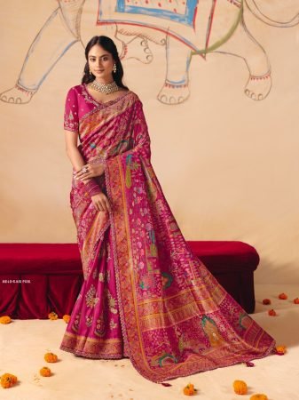 Anaara Elegant Rani Pink Saree With Heritage Print By Tathasu