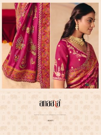 Anaara Elegant Rani Pink Saree With Heritage Print By Tathasu