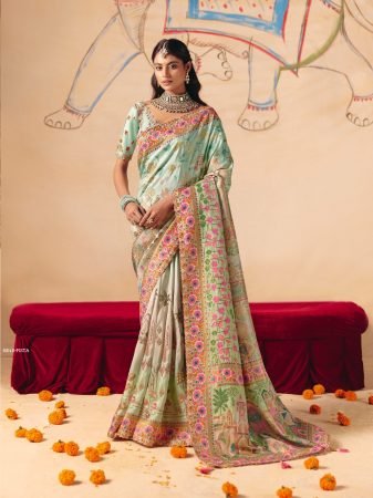 Anaara Mint Heritage Dola Zari Silk Saree By Tathasu