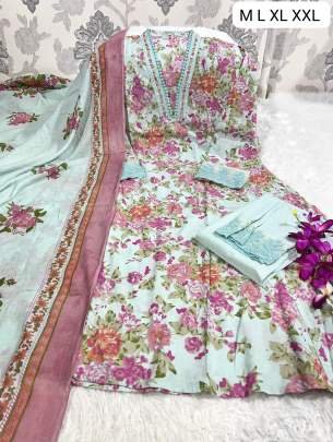 Anarkali Style Embroidery Work kurti Pant Dupatta Set