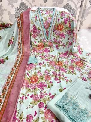Anarkali Style Embroidery Work kurti Pant Dupatta Set