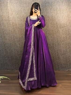 Anarkali Style Wine Gown With Dupatta